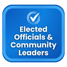 Graphic displaying a checkmark icon and the text “Elected Officials & Community Leaders.”